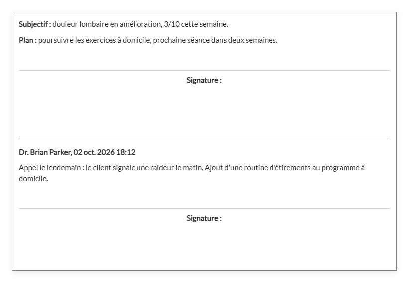 Note signée suivie de son addenda, avec le nom de l'auteur, la date et l'heure