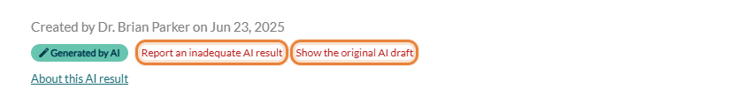 Generated by AI badge with the Report an inadequate AI result and Show the original AI draft links