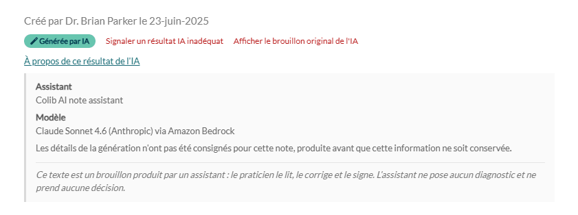 Section À propos de ce résultat de l'IA avec l'assistant et le modèle