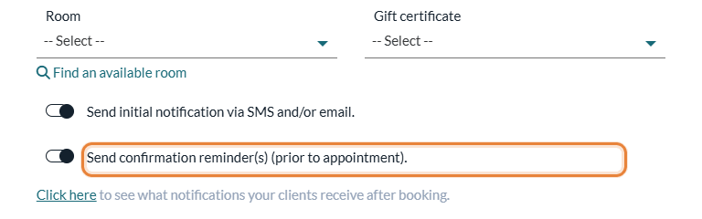 Send confirmation reminder(s) option of the appointment window