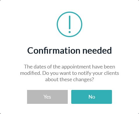 Dialog asking whether to notify the clients about the new dates of the appointment