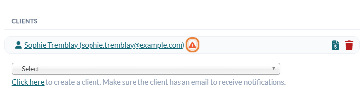 Icon showing that the client has not confirmed, in the Clients list of the appointment window