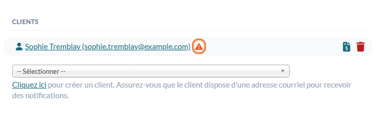 Icône indiquant que le client n'a pas confirmé, dans la liste Clients de la fenêtre du rendez-vous