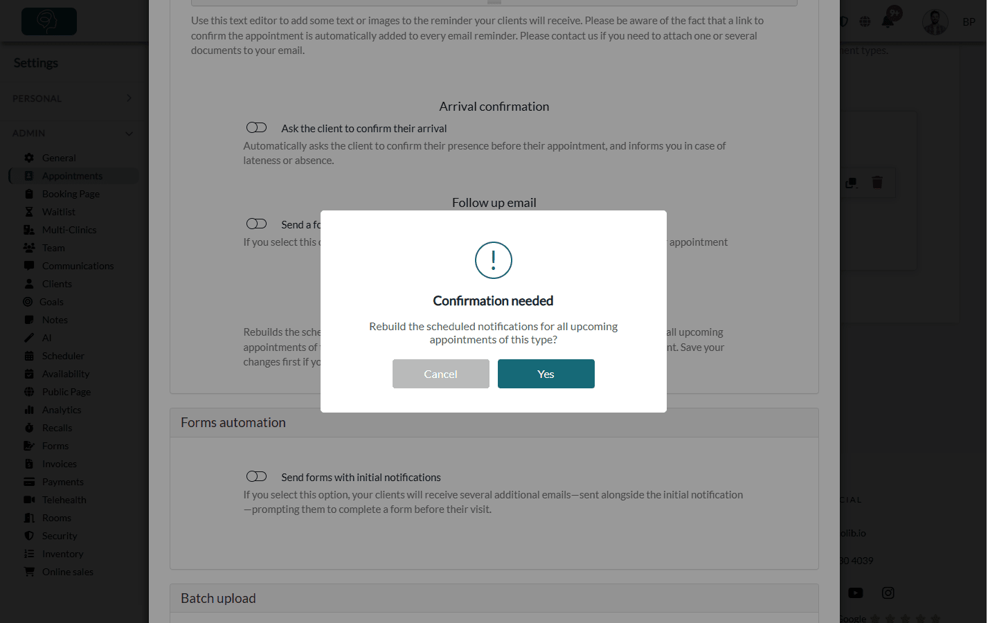 Confirmation window: rebuild the scheduled notifications for all upcoming appointments of this type