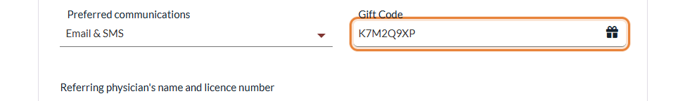 Gift Code field on the first step of the booking page