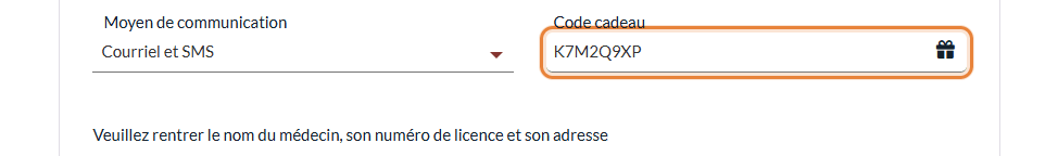 Champ Code cadeau à la première étape de la page de réservation