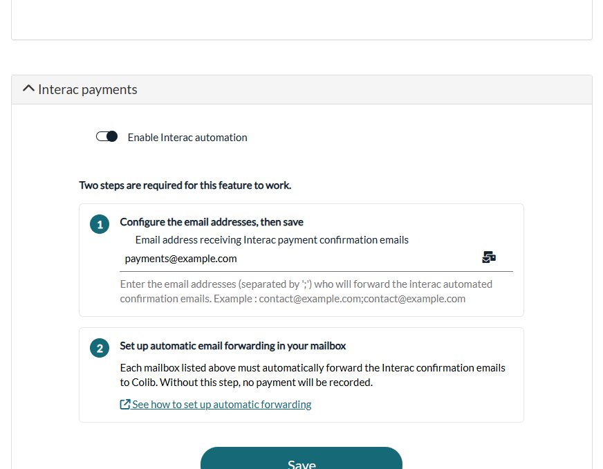 Interac payments section in Settings > Payments