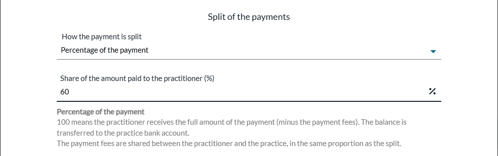 Split of the payments with a percentage of 60%