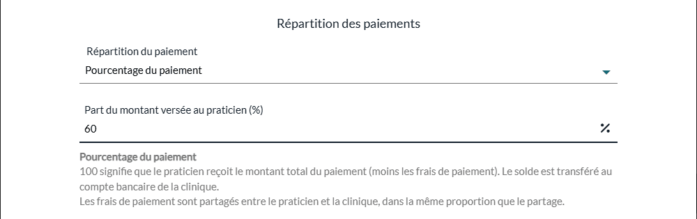 Répartition des paiements avec un pourcentage de 60 %