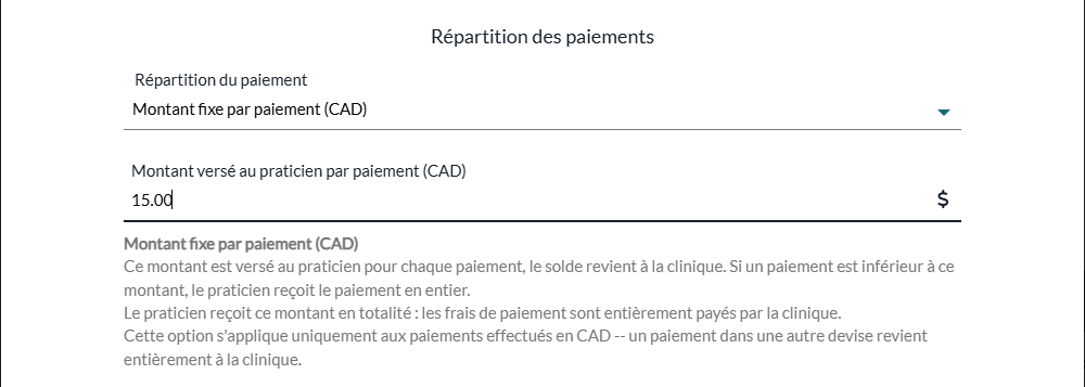 Répartition des paiements avec un montant fixe de 15 $ par paiement