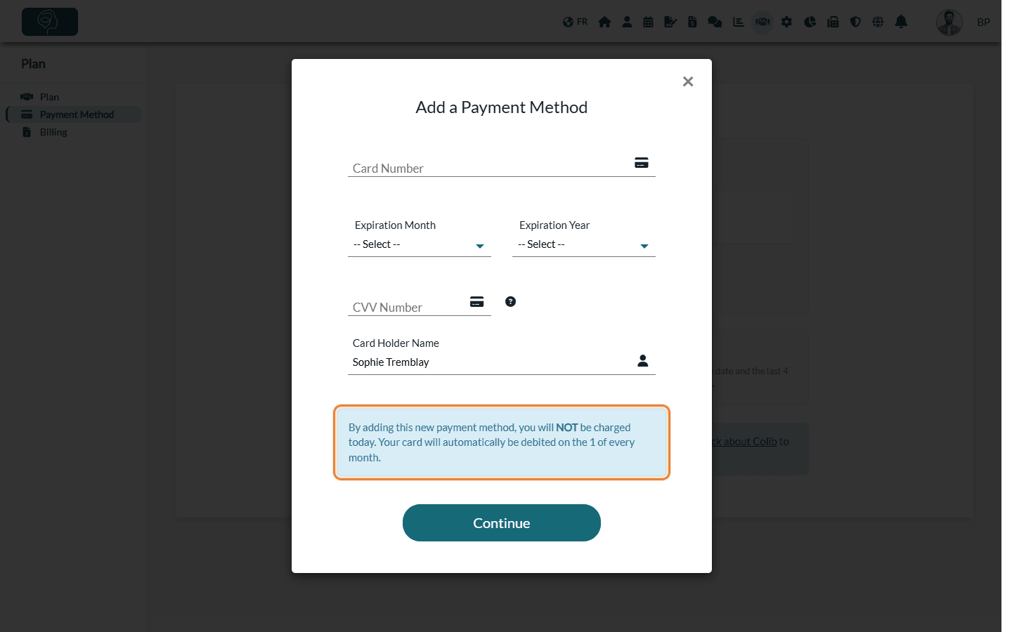Add a Payment Method window