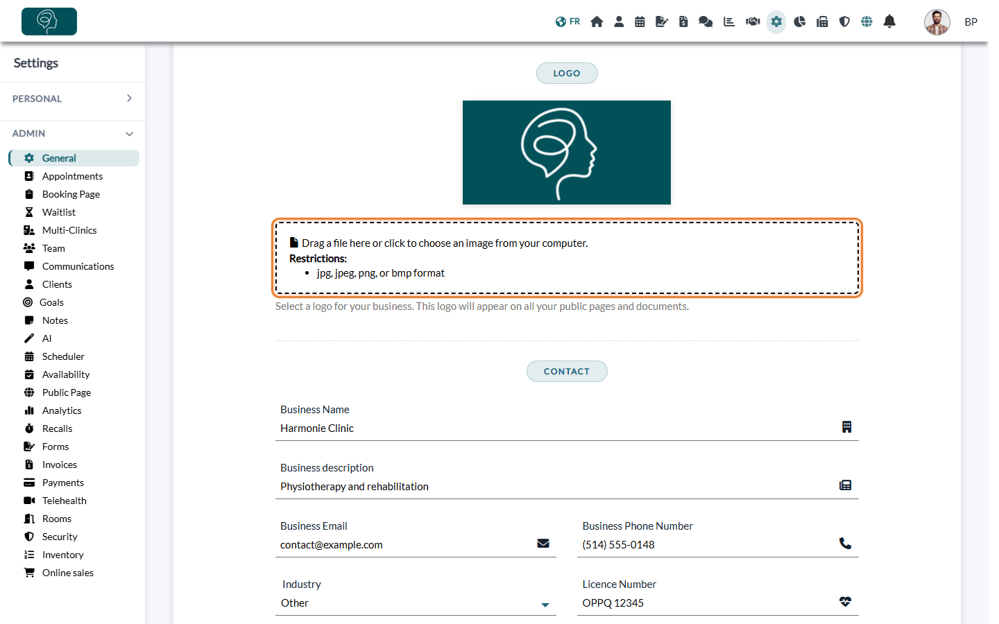 Logo section of Settings > General with its drop area