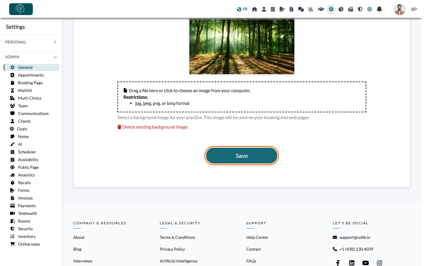 Background Image section and Save button