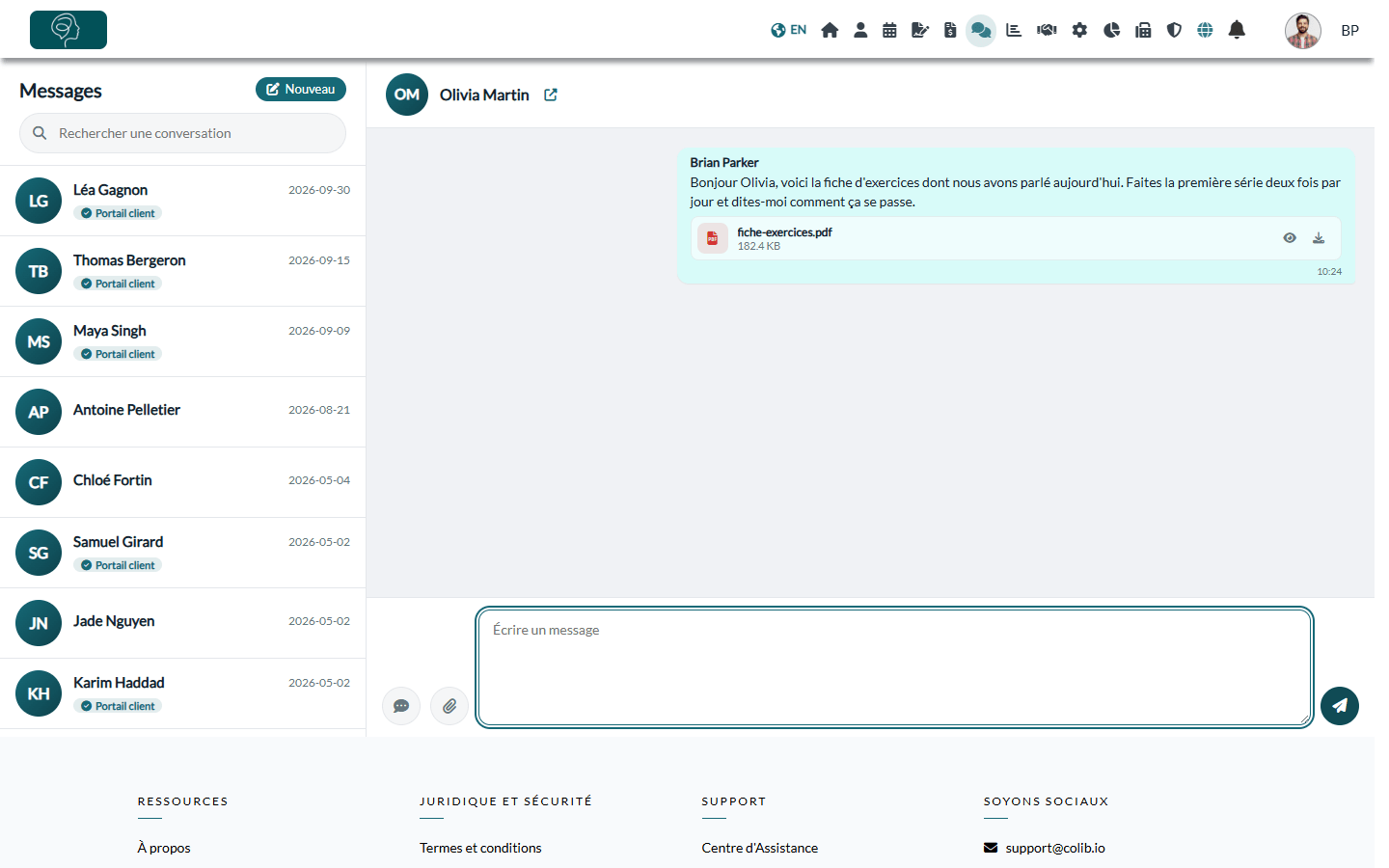 Message envoyé avec sa pièce jointe dans la conversation