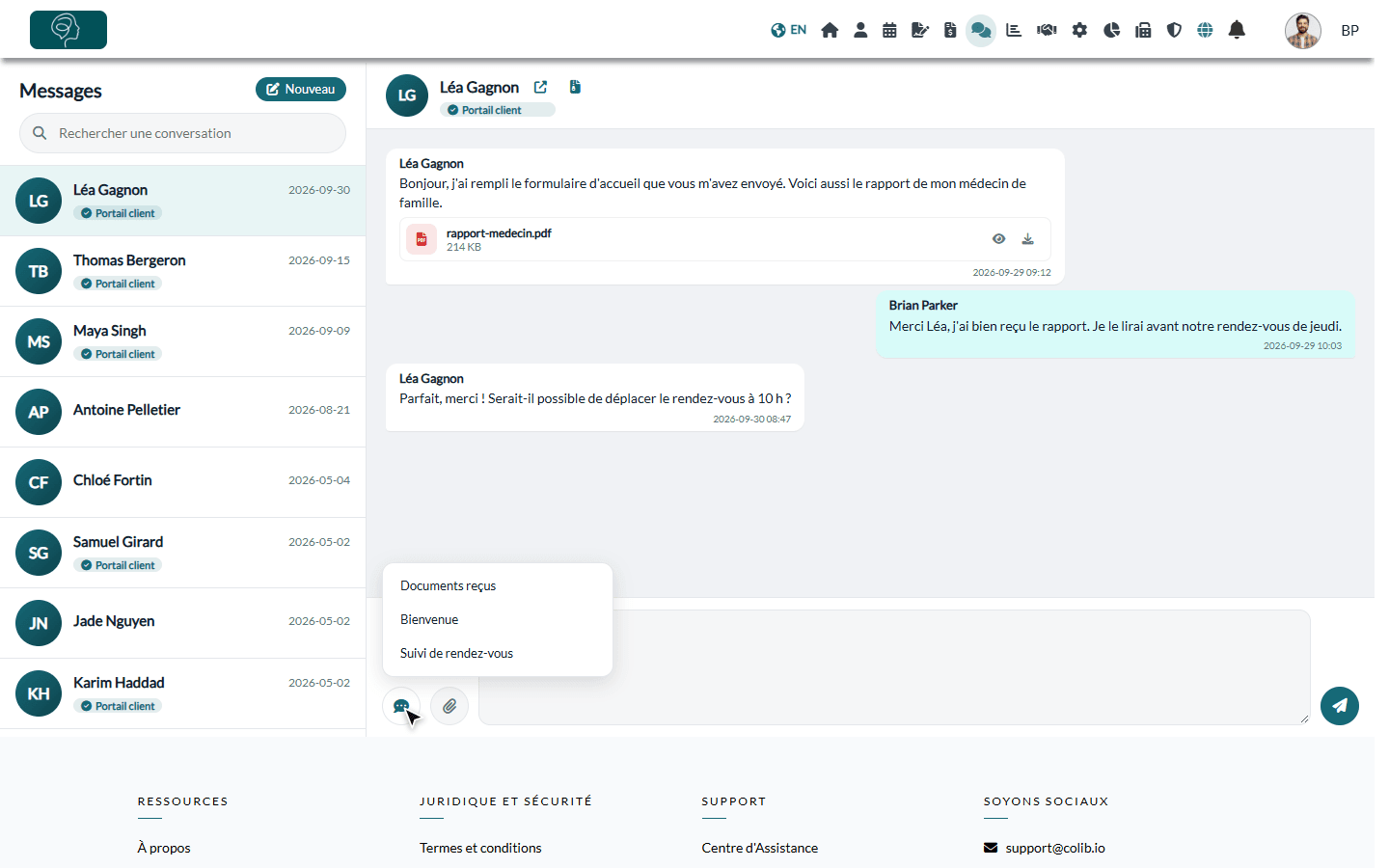 Liste des modèles ouverte à partir de la conversation