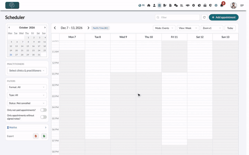 Two clients added to a new appointment in the scheduler
