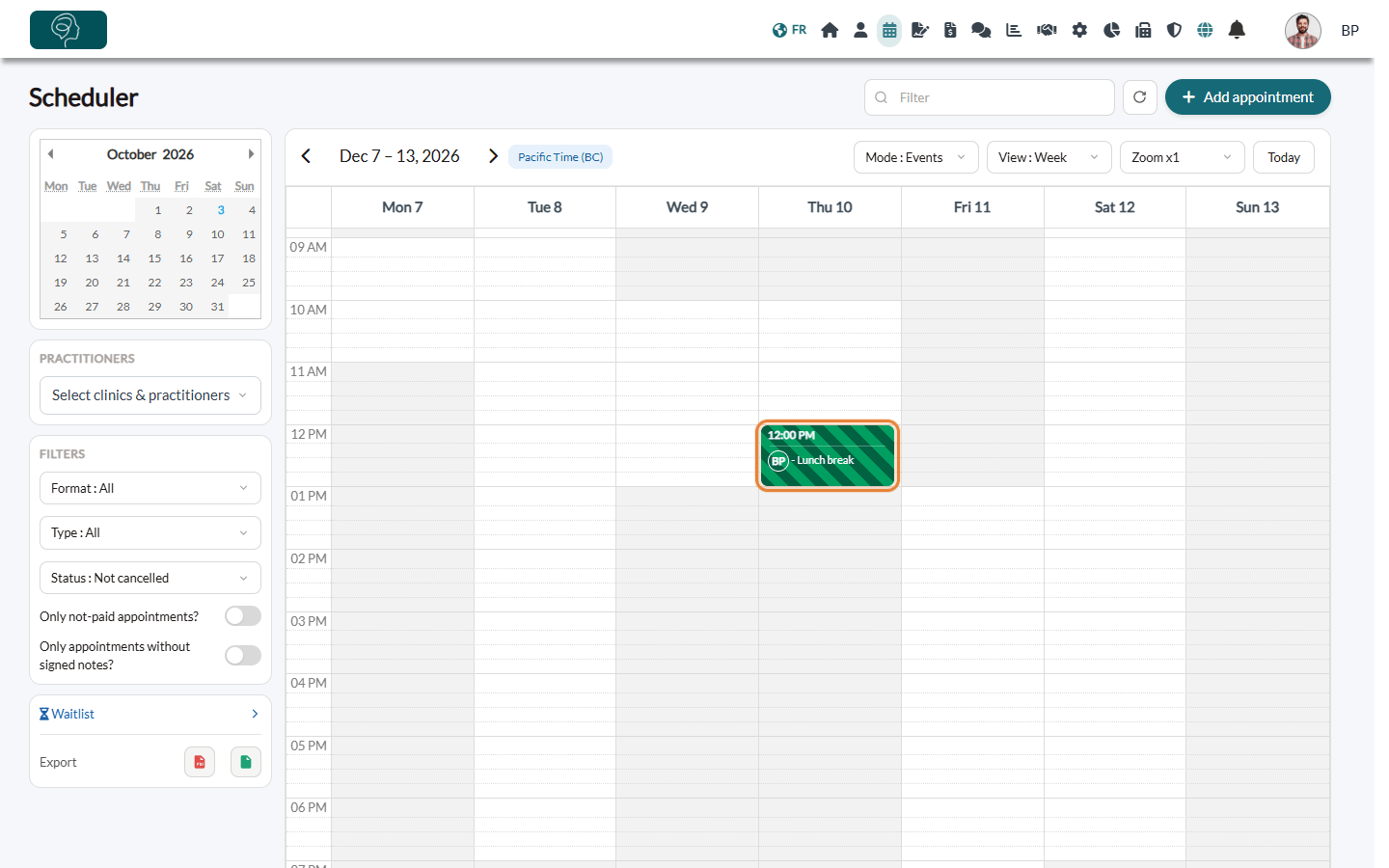 A Busy block shown with stripes in the week view of the scheduler