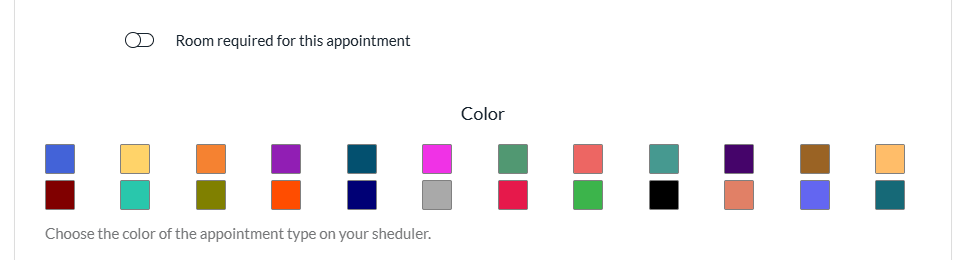 Color palette in the window of an appointment type