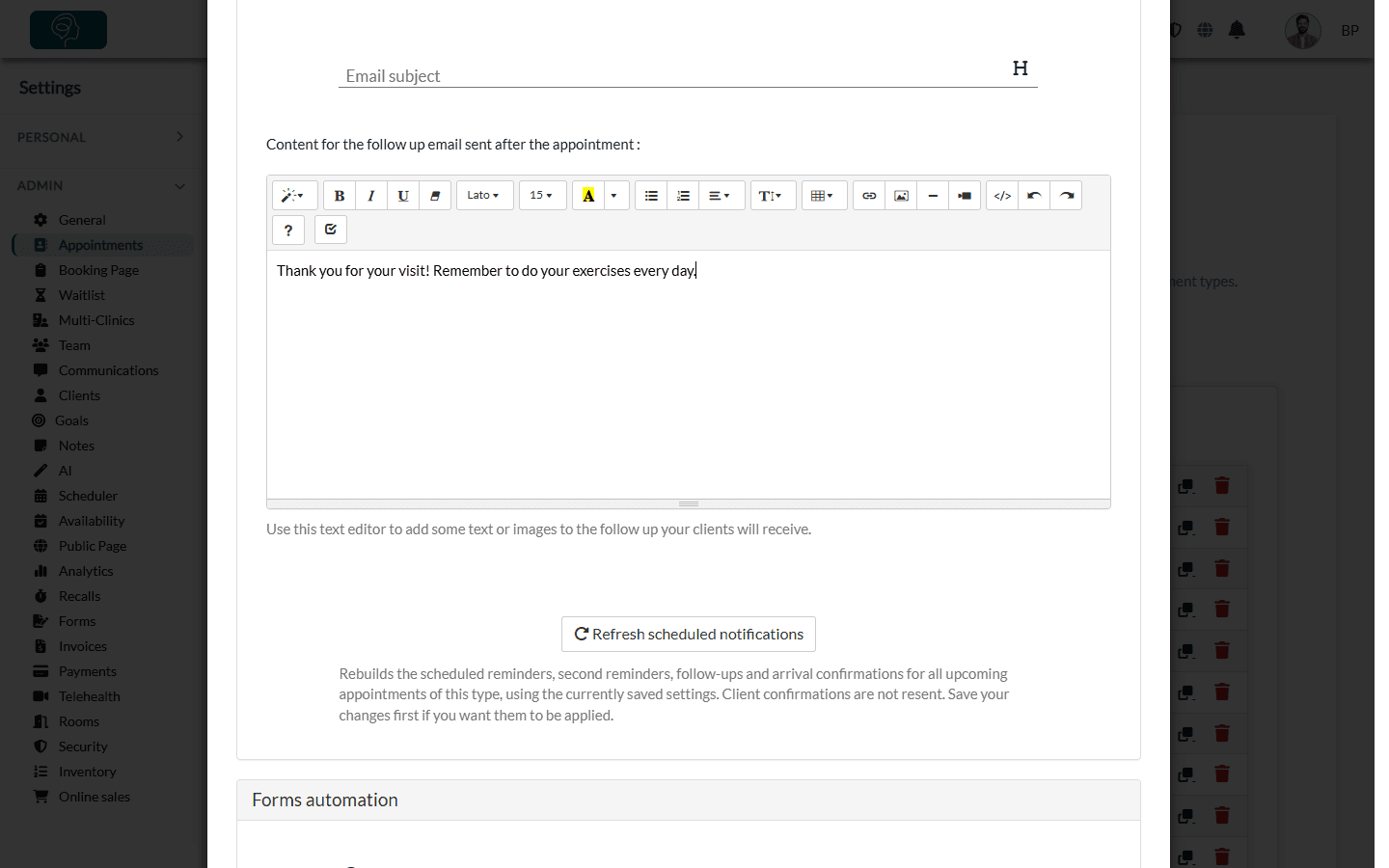 Follow up email: delay after the appointment, subject and content