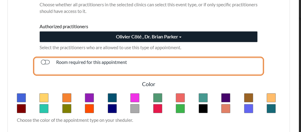 Room required for this appointment option in the window of an appointment type