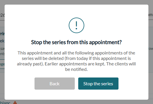 Stop the series from this appointment? confirmation window