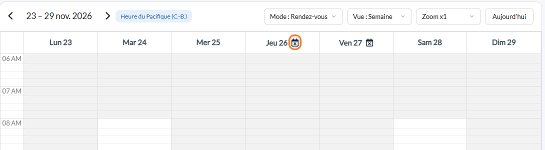 Icône de pause à côté des dates dans la vue semaine de l'horaire