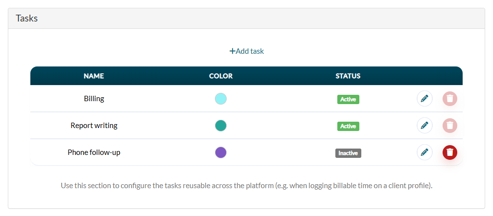 Tasks section of Settings > Scheduler with three tasks