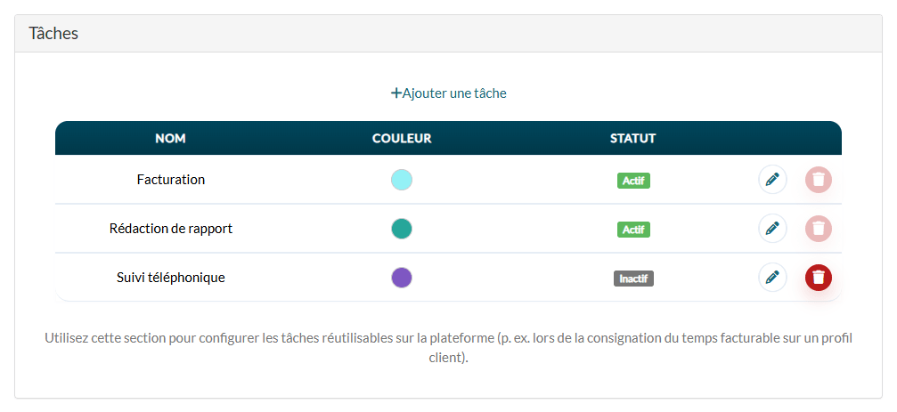 Section Tâches de Réglages > Horaire avec trois tâches