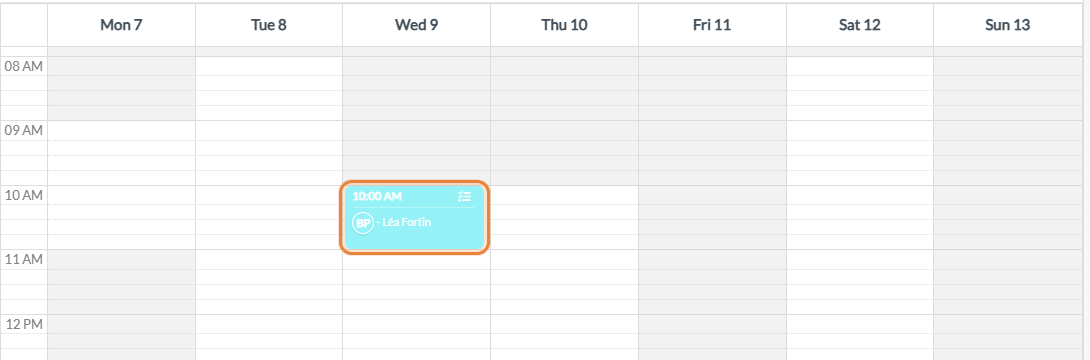 Task displayed on the scheduler week view