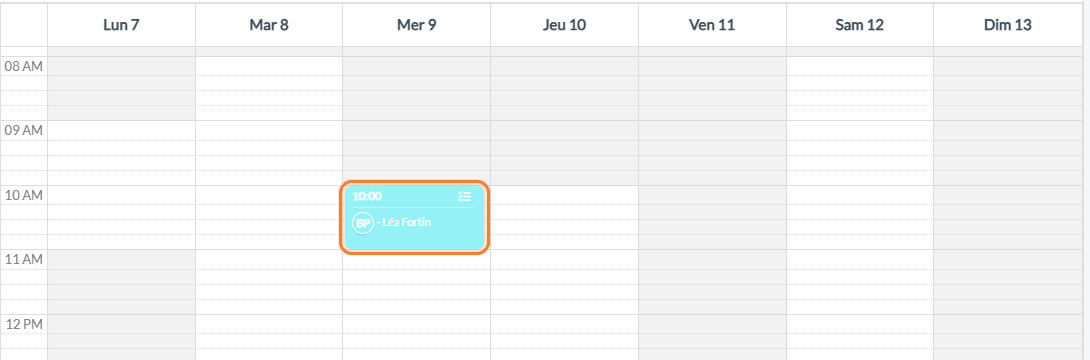 Tâche affichée dans la vue semaine de l'horaire