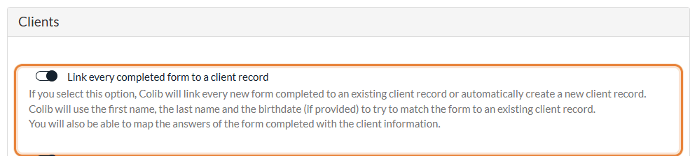 Settings > Forms: Link every completed form to a client record