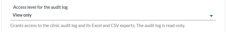 Access level for the audit log list set to View only in the Team Member Edition window