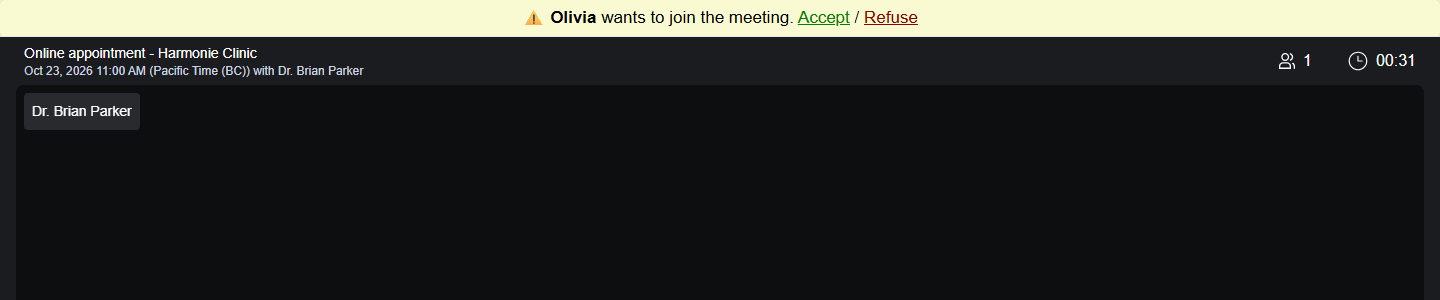 Banner with the Accept and Refuse links at the top of the online meeting