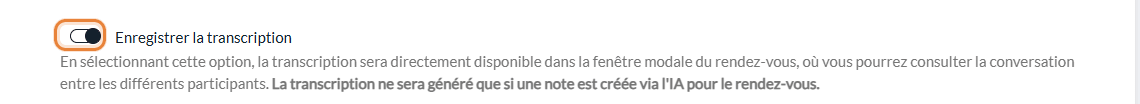Option Enregistrer la transcription dans Réglages > Télésanté