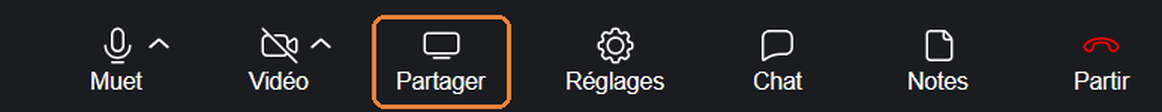 Bouton Partager dans la barre de commandes au bas de la vidéoconférence