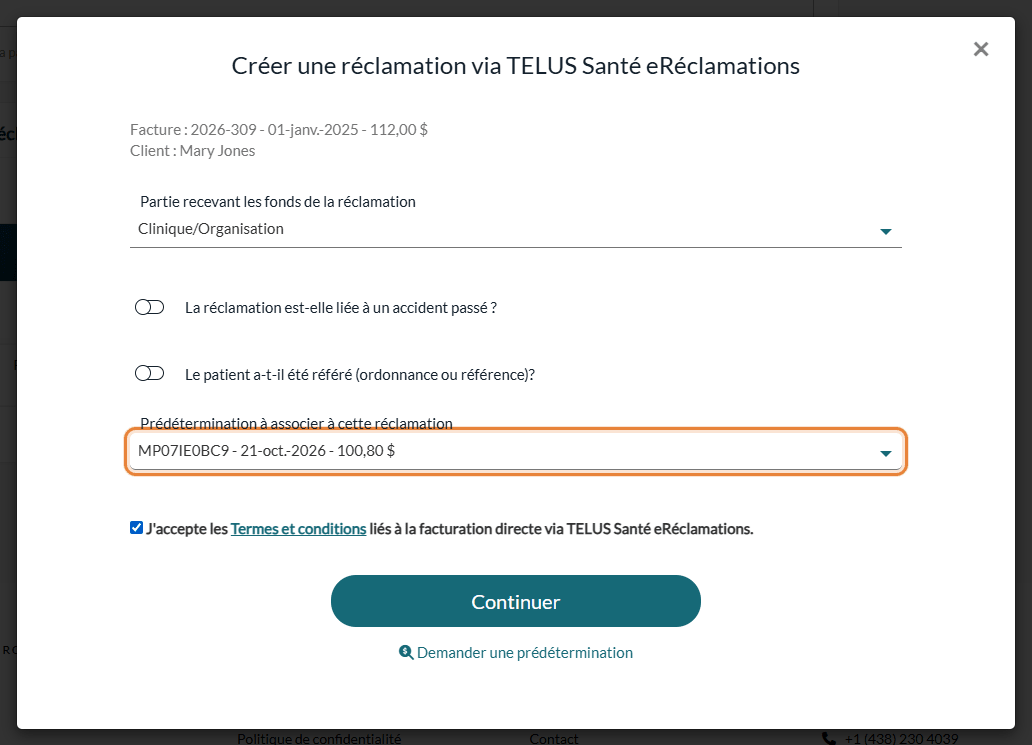Prédétermination à associer à la réclamation