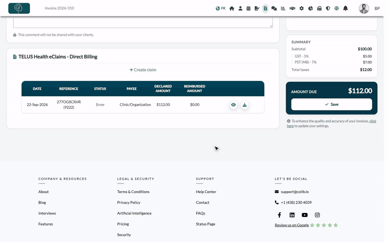 Submitting a claim from the invoice