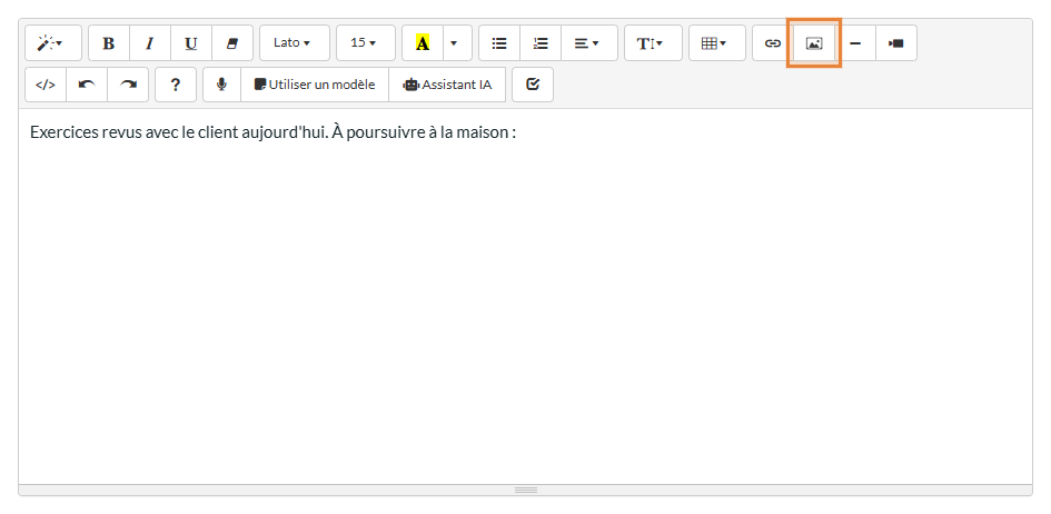 Icône image dans la barre d'outils de l'éditeur de texte