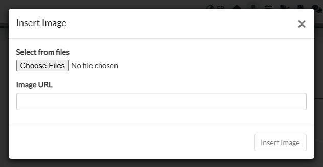 Insert Image window with Choose Files and Image URL