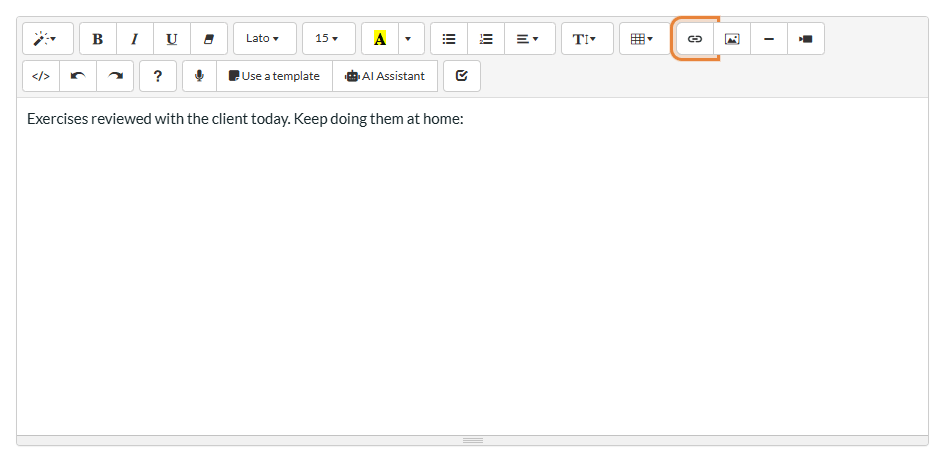 Link icon in the toolbar of the text editor