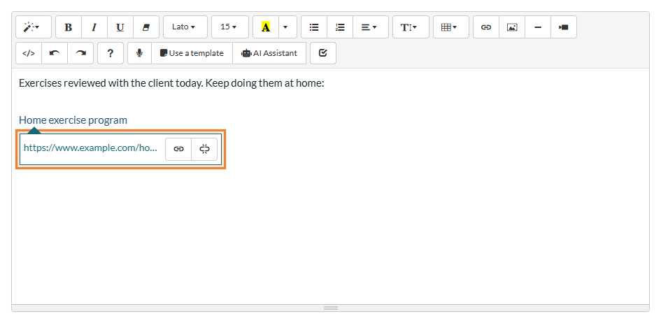 Bubble under the link with its address and the Edit and Unlink buttons
