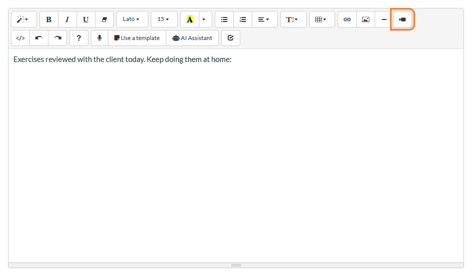 Video icon in the toolbar of the text editor