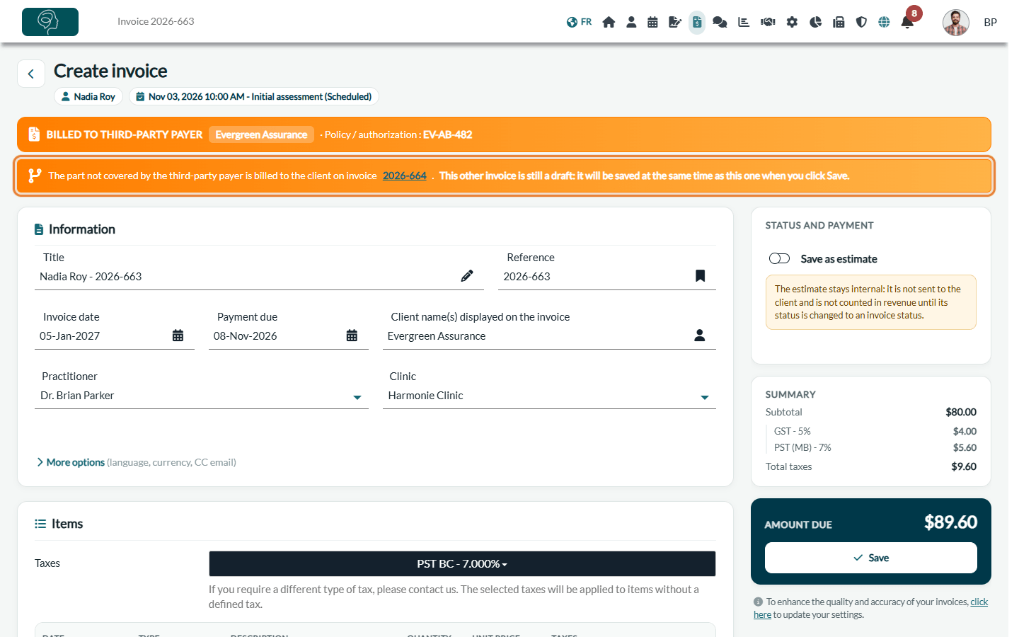 Invoice to the payer with the banner linking to the client invoice