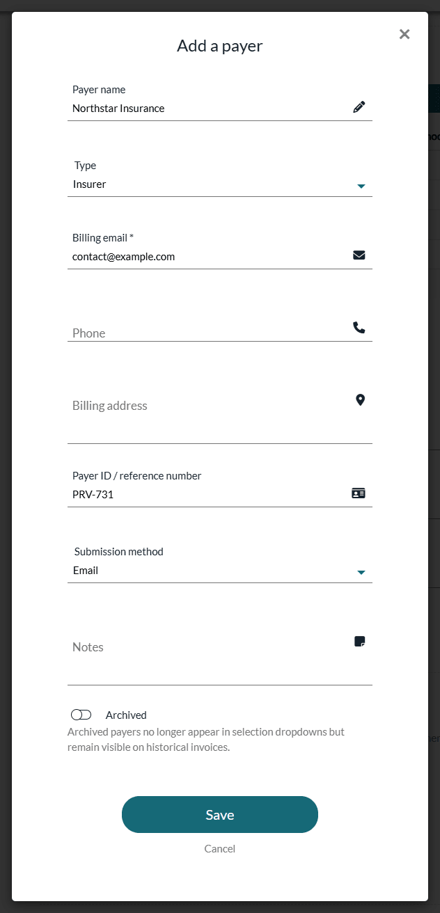 Add a payer window filled in for a fictional insurer