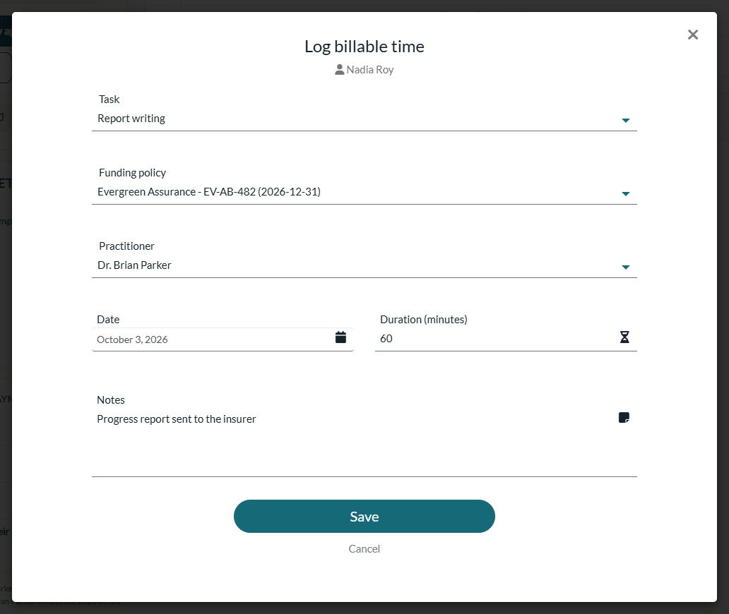 Log billable time window filled in