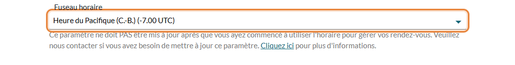 Champ Fuseau horaire dans Réglages > Général