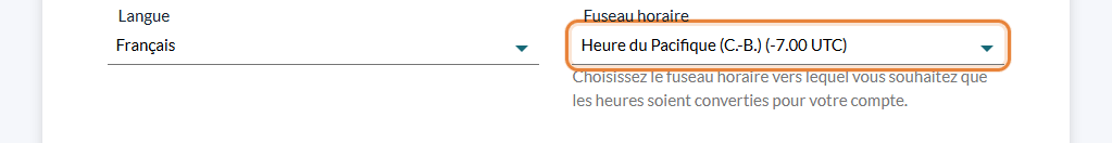 Champ Fuseau horaire du profil personnel