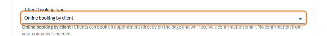 Client booking type set to Online booking by client in Settings > Booking Page